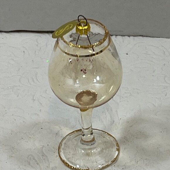 VTG SCF Mini Wine Glass Shaped Hand Blown Gold Glitter Trim Christmas Ornament - Picture 3 of 8